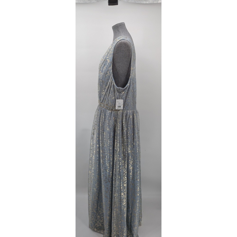 Prom Wedding Fairy Elegant Icy Blue Gold Metallic David's Bridal Maxi 21 Dress - Picture 5 of 12